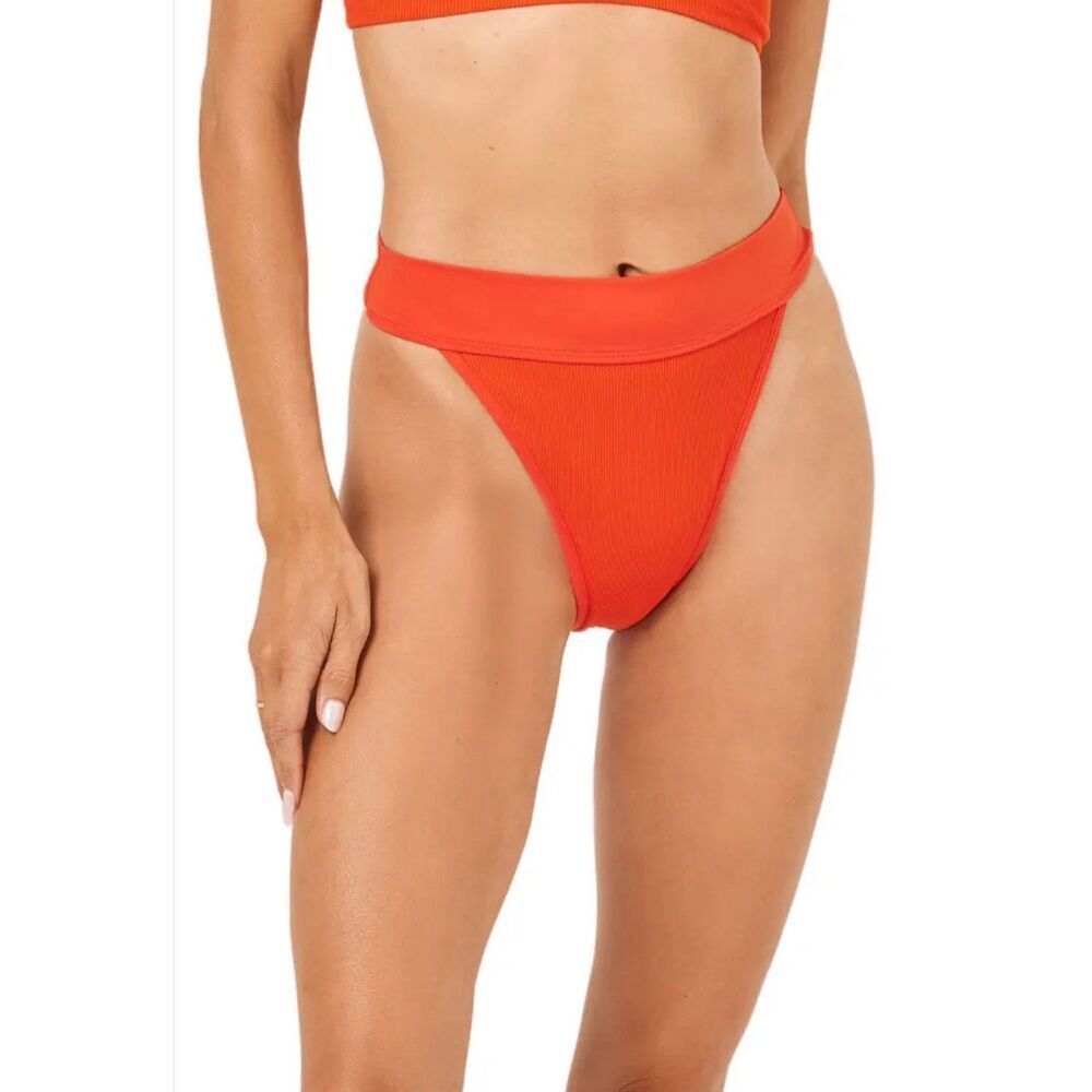 L*Space Lola Bitsy High Cut Ribbed Bikini Bottom | Red in Medium